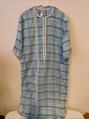 Light Blue & Green Plaid Mens Tunic Shirt